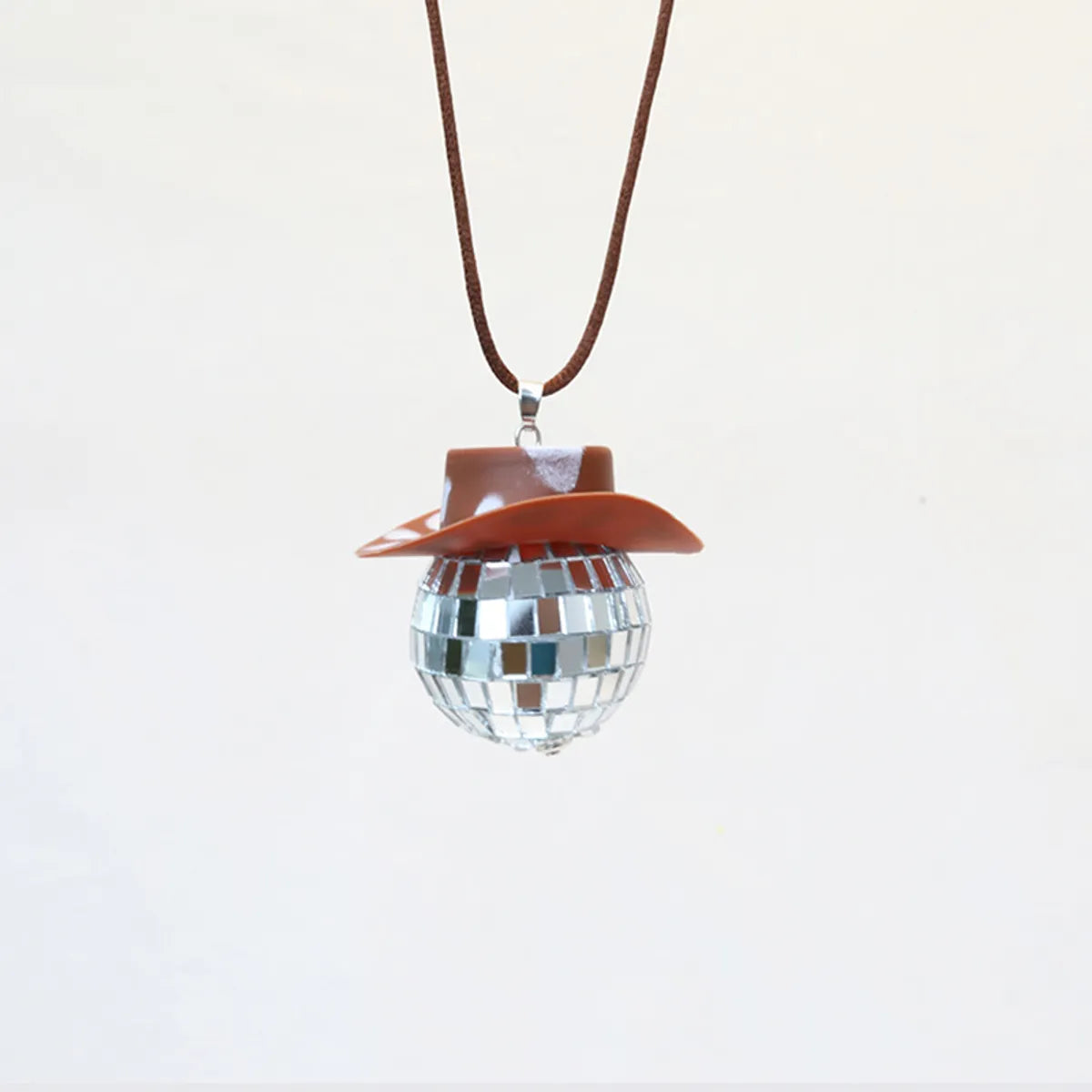 New Glass Ball Pendant Cowboy Hat Disco Mirror Ball Necklace  Creative Accessories