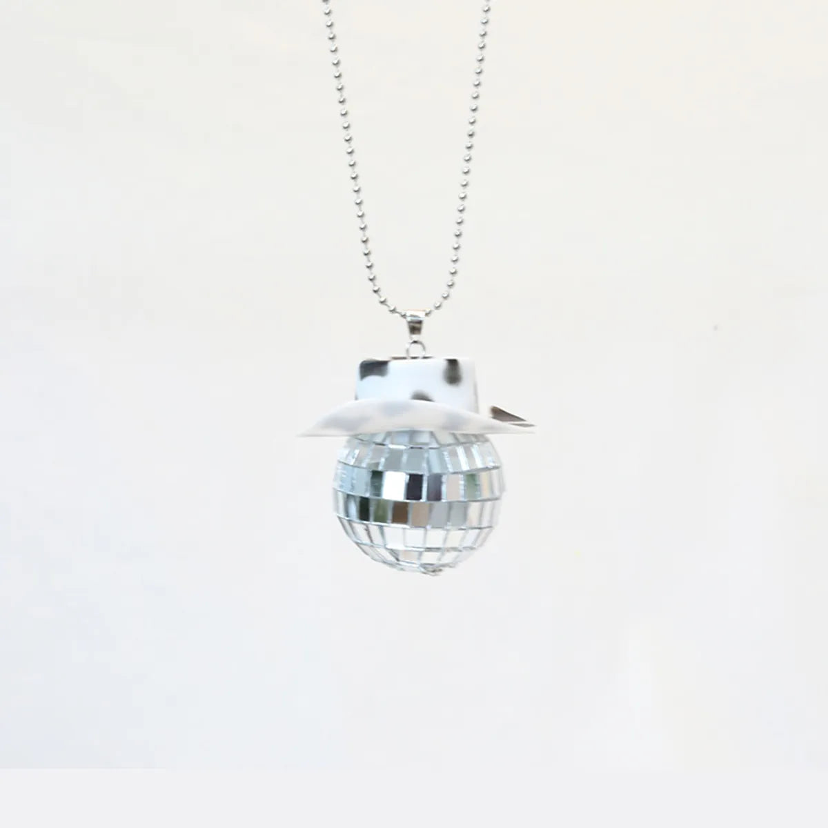 New Glass Ball Pendant Cowboy Hat Disco Mirror Ball Necklace  Creative Accessories