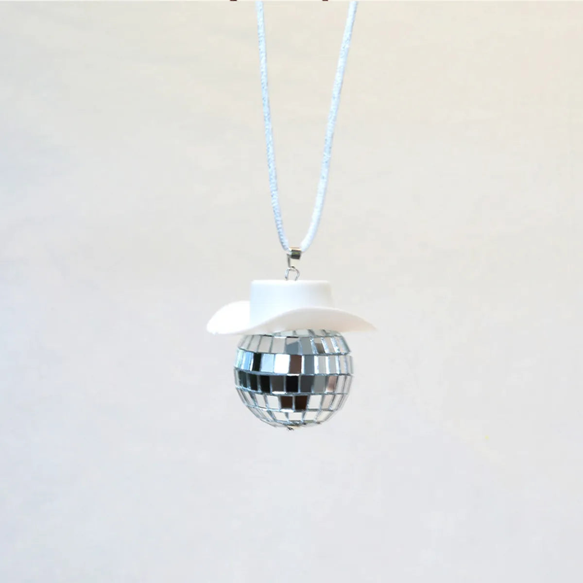 New Glass Ball Pendant Cowboy Hat Disco Mirror Ball Necklace  Creative Accessories