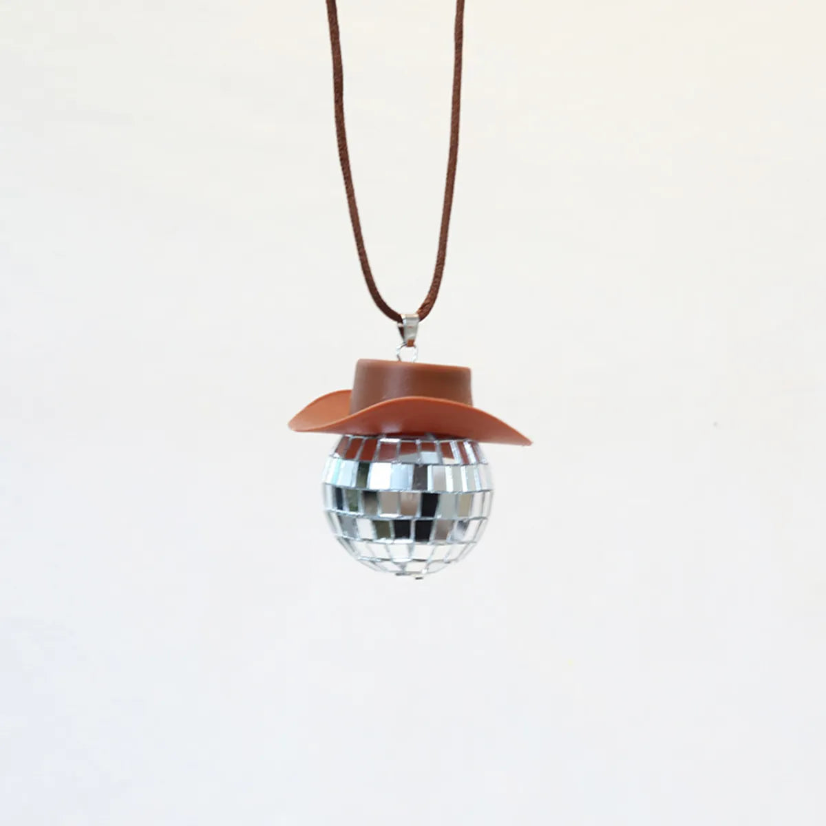 New Glass Ball Pendant Cowboy Hat Disco Mirror Ball Necklace  Creative Accessories