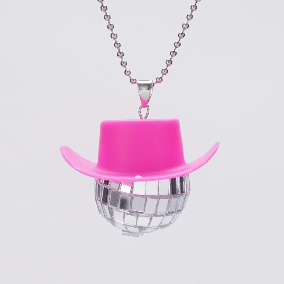 New Glass Ball Pendant Cowboy Hat Disco Mirror Ball Necklace  Creative Accessories