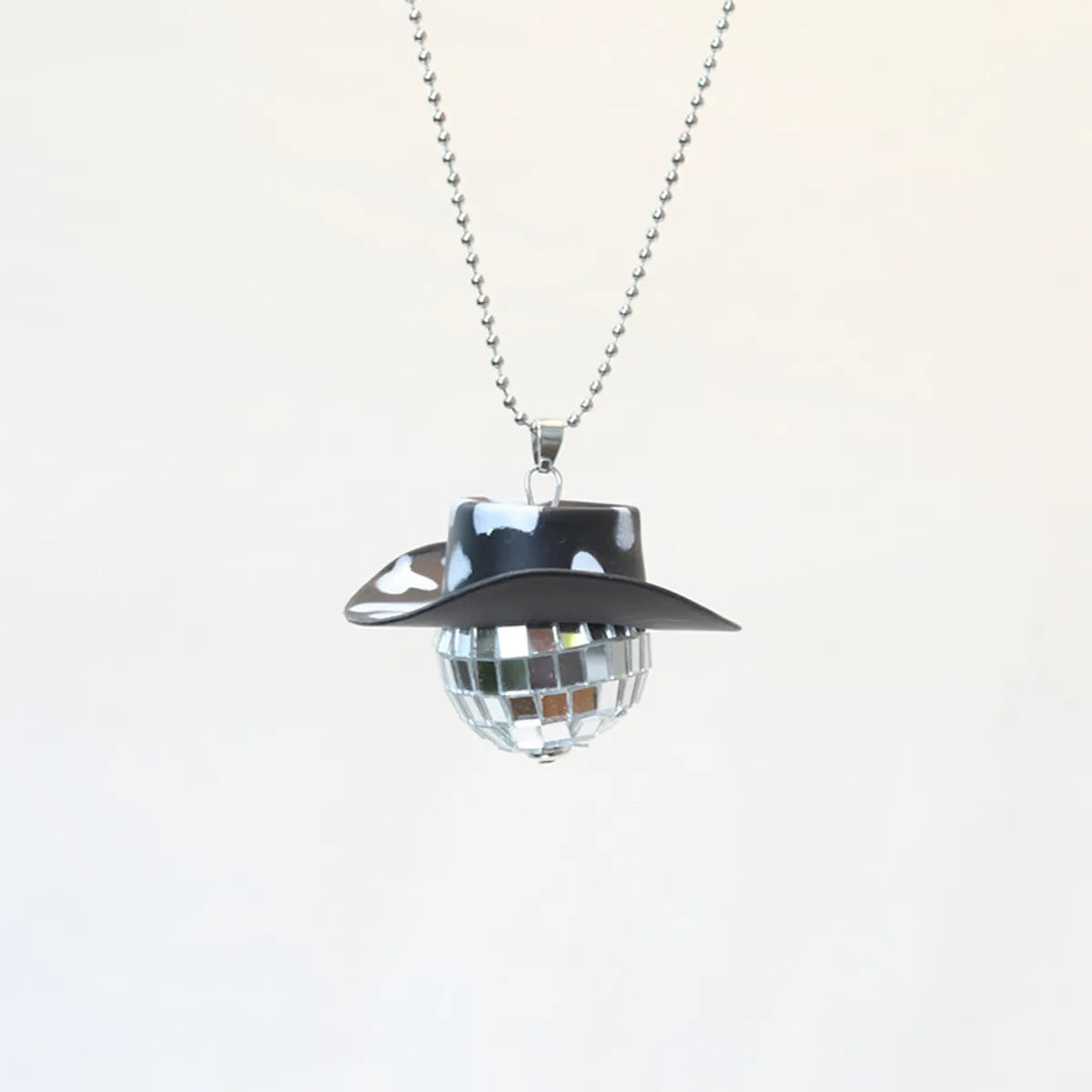 New Glass Ball Pendant Cowboy Hat Disco Mirror Ball Necklace  Creative Accessories