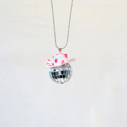 New Glass Ball Pendant Cowboy Hat Disco Mirror Ball Necklace  Creative Accessories