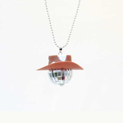 New Glass Ball Pendant Cowboy Hat Disco Mirror Ball Necklace  Creative Accessories