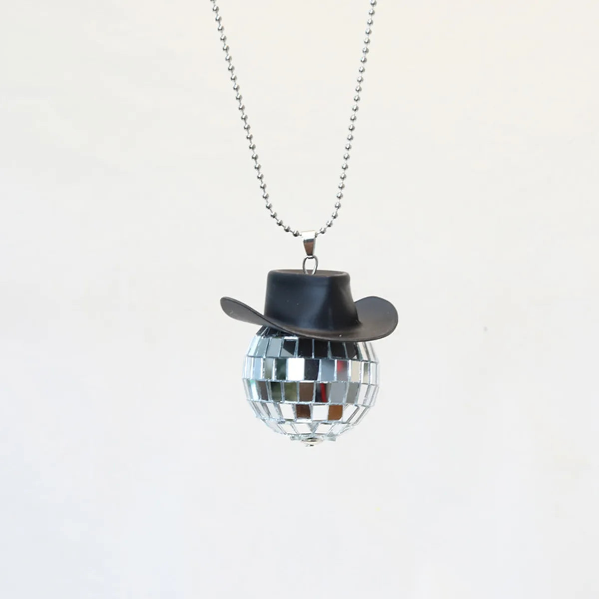 New Glass Ball Pendant Cowboy Hat Disco Mirror Ball Necklace  Creative Accessories