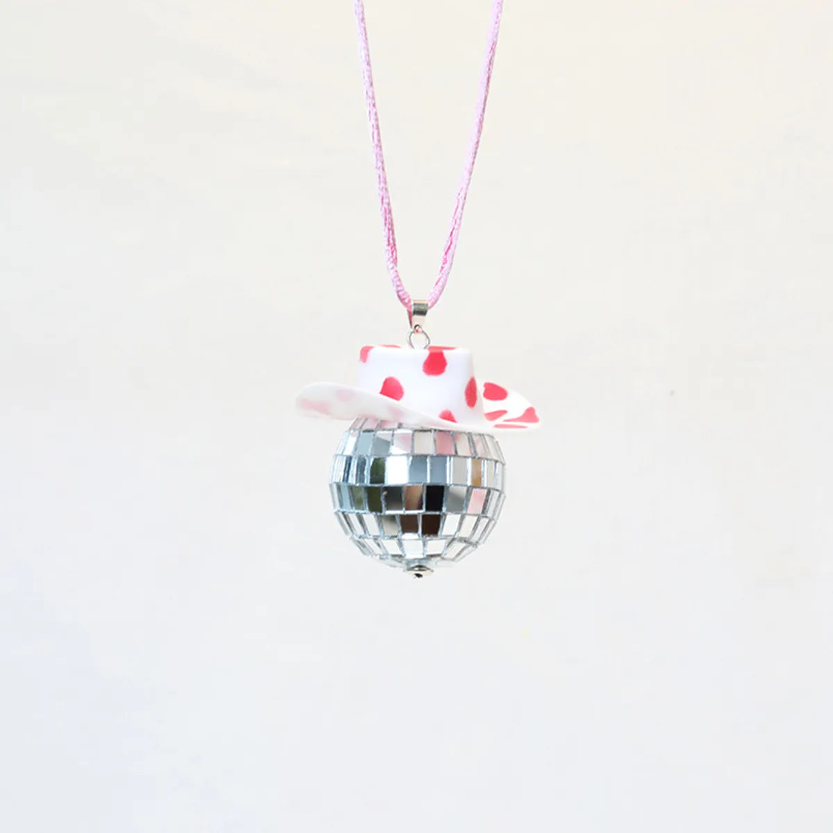 New Glass Ball Pendant Cowboy Hat Disco Mirror Ball Necklace  Creative Accessories