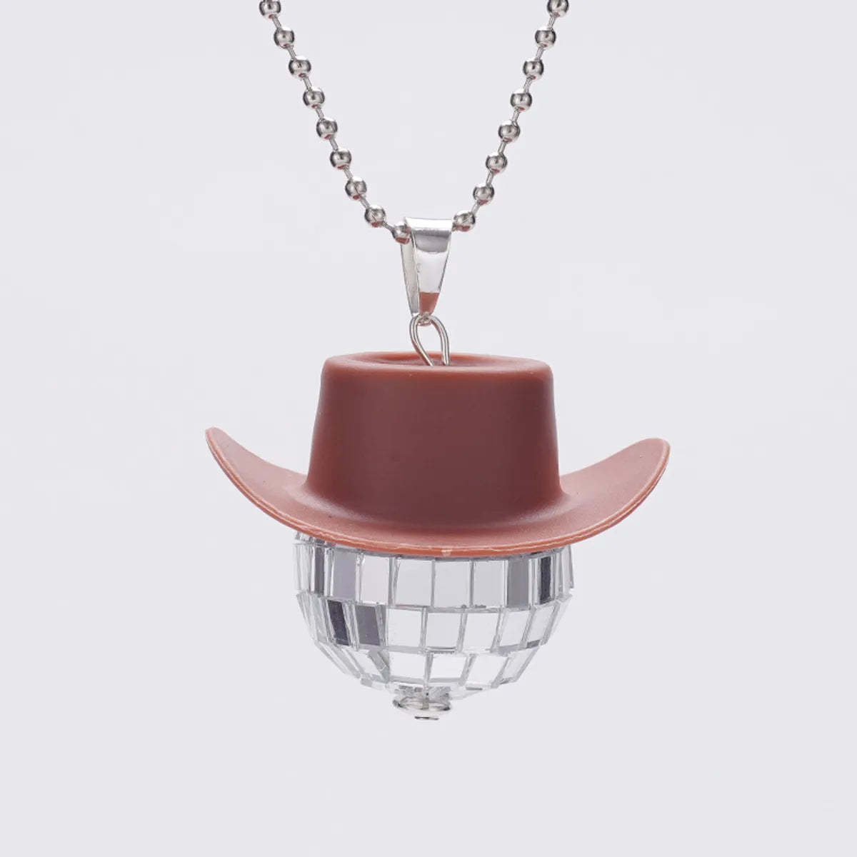 New Glass Ball Pendant Cowboy Hat Disco Mirror Ball Necklace  Creative Accessories