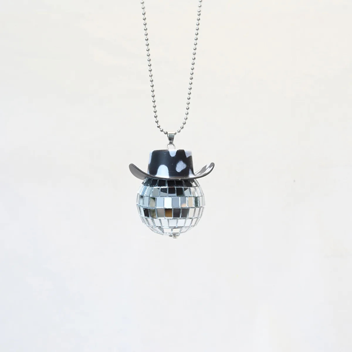 New Glass Ball Pendant Cowboy Hat Disco Mirror Ball Necklace  Creative Accessories