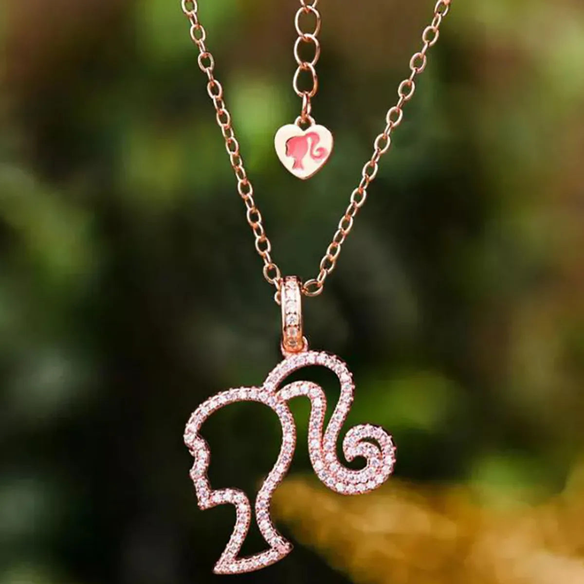 Cross-Border Hot  Princess Creative Pendant Head Necklace Simple And Light Luxury All-Match Peach Heart Tail Hanging Clavicle Chain