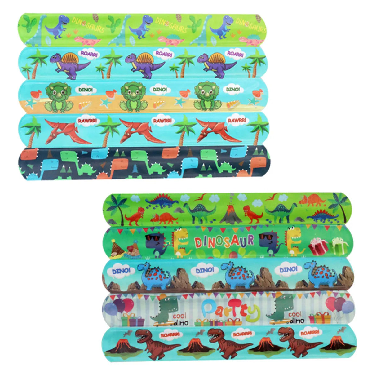 Dinosaur Full Printed Pvc Slap Bracelet Cartoon Ring Pop Pat-bracelet Event Party Gift