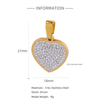 1 Piece 316L Stainless Steel  Zircon Heart Shape Pendant