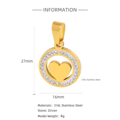 1 Piece 316L Stainless Steel  Zircon Heart Shape Pendant