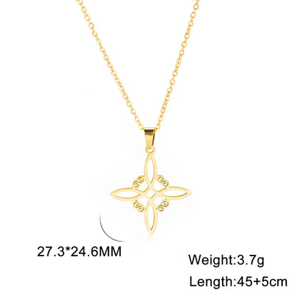 Cross-border Hot Selling Hot Sale Real Gold Electroplated Square Celtic Knot Hollow Witch Knot 304 Material Stainless Steel Necklace