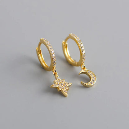 Cross-border Light Luxury Star And Moon Asymmetric Diamond Earrings Korean Temperament Niche Earrings