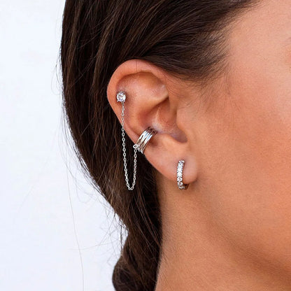 Cross-border Long Tassel Simple Ear Clip Trend Personality Round Zircon Ear Stud Earrings