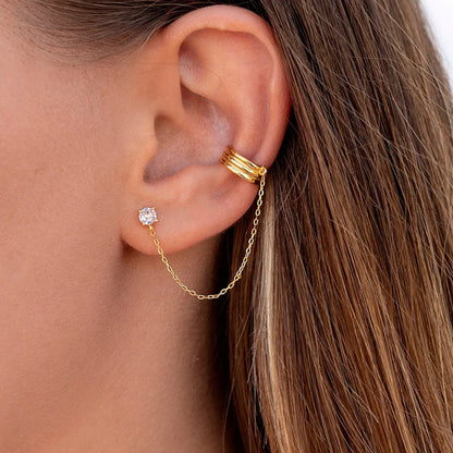 Cross-border Long Tassel Simple Ear Clip Trend Personality Round Zircon Ear Stud Earrings