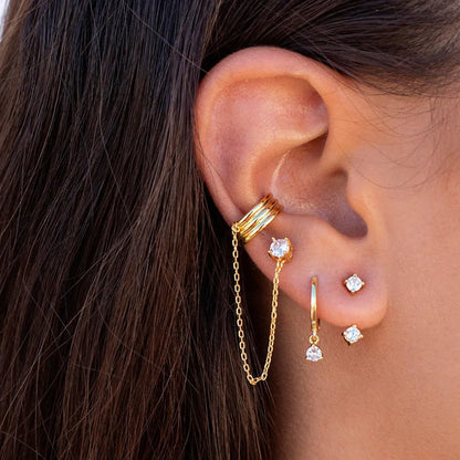 Cross-border Long Tassel Simple Ear Clip Trend Personality Round Zircon Ear Stud Earrings