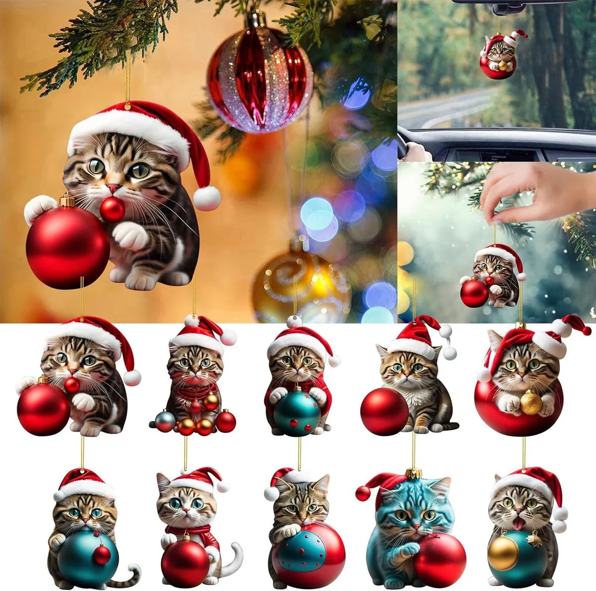 Cross-Border New Christmas Creative Kitty Automobile Hanging Ornament Backpack Pendant Christmas Home Decorations Gift