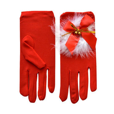 New Christmas Gloves Bow Plush Bell Gloves Red Christmas Costume Cross-Dressing Accessories