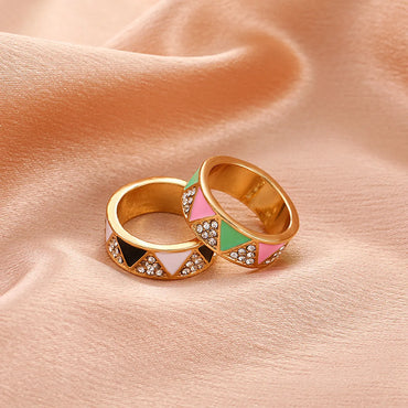 Cross-border New Color Dripping Geometric Ring Trend Diamond-studded Triangle Ring Ring Tail Ring Jewelry