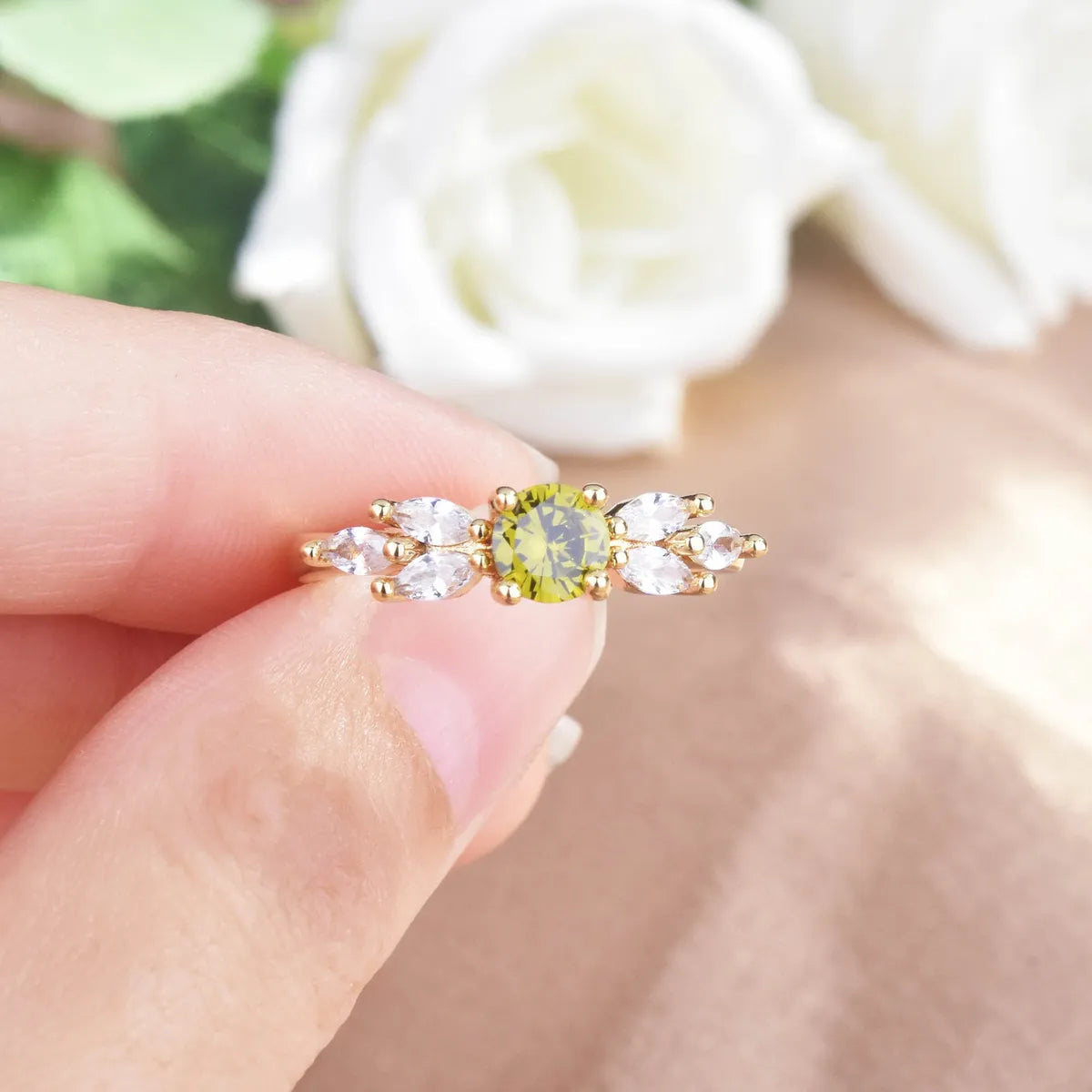 Cross-border New European And American Olive Green Zircon Ring Fashion Diamond Ring Color Open Ring