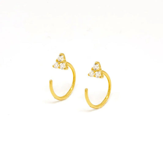 Cross-border New Simple Fashion Geometric Ear Hook Inlaid 3 Zircon Copper Ear Buckle