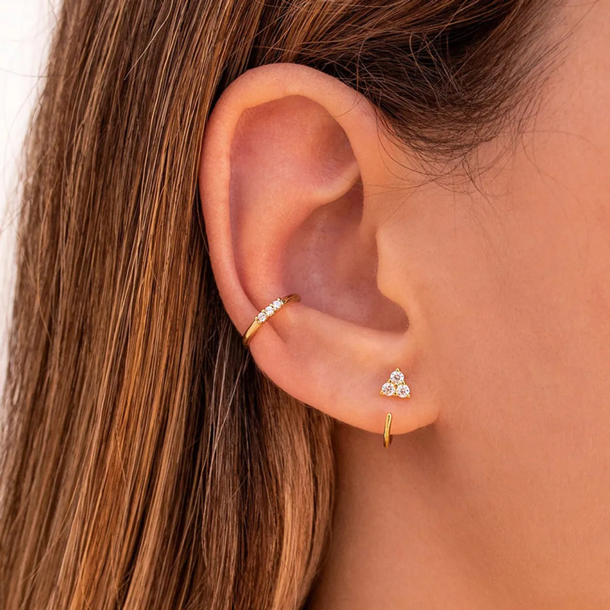 Cross-border New Simple Fashion Geometric Ear Hook Inlaid 3 Zircon Copper Ear Buckle