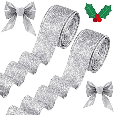 Cross-Border New Style Copy Belt High-End Wansheng Suit Decorative Ribbon Christmas Gift Iron Wire Edge Plaid Glitter Ribbon