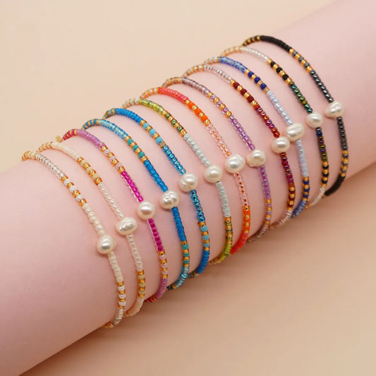 Bohemian Color Block Mgb Color Bead Freshwater Pearl Wholesale Bracelets