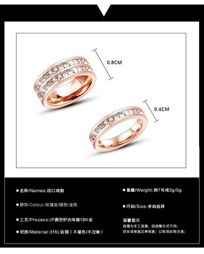 Cross-border Sources Inlaid Small Square Zircon Titanium Steel Ring Rose Gold Fashion Jewelry Fashion Trend Ring