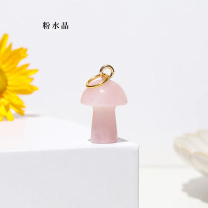 Natural Crystal Small Mushroom Pendant Agate Semi-Precious Stone Ore Diy Necklace Ornament Wholesale