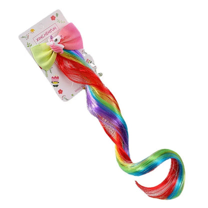 Rainbow Wig Glitter Gradient Hairpin Haircord Hairband Children'S Wig Bow Wig Hairpin