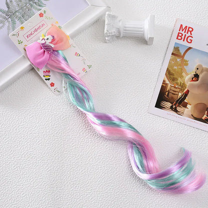 Rainbow Wig Glitter Gradient Hairpin Haircord Hairband Children'S Wig Bow Wig Hairpin