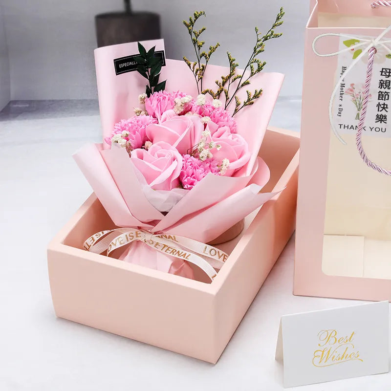 Cross-Border Valentine'S Day Gift Dried Flowers Bouquet Carnation Starry Sky Preserved Fresh Flower Rose Soap Bouquet Gift Box Seven Flowers