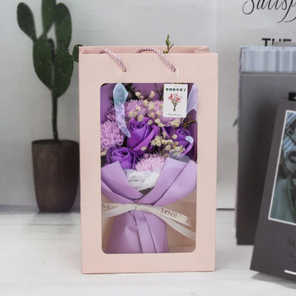 Cross-Border Valentine'S Day Gift Dried Flowers Bouquet Carnation Starry Sky Preserved Fresh Flower Rose Soap Bouquet Gift Box Seven Flowers