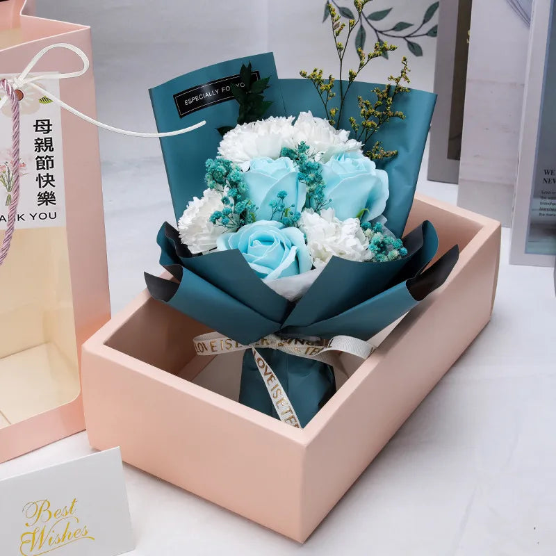 Cross-Border Valentine'S Day Gift Dried Flowers Bouquet Carnation Starry Sky Preserved Fresh Flower Rose Soap Bouquet Gift Box Seven Flowers