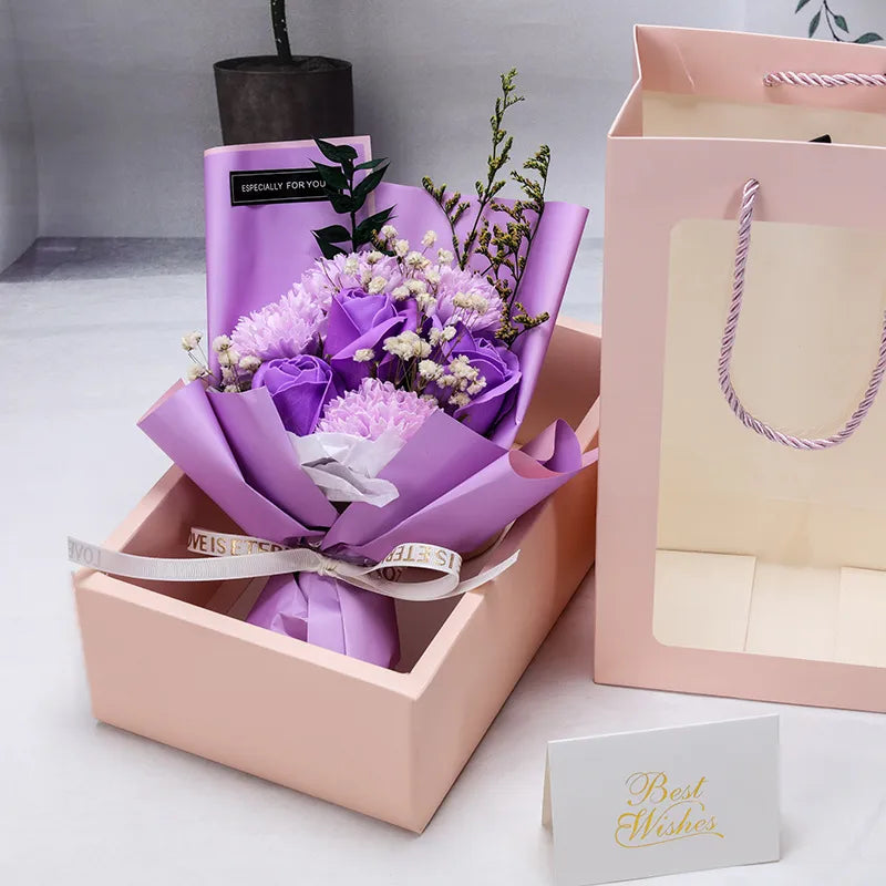 Cross-Border Valentine'S Day Gift Dried Flowers Bouquet Carnation Starry Sky Preserved Fresh Flower Rose Soap Bouquet Gift Box Seven Flowers