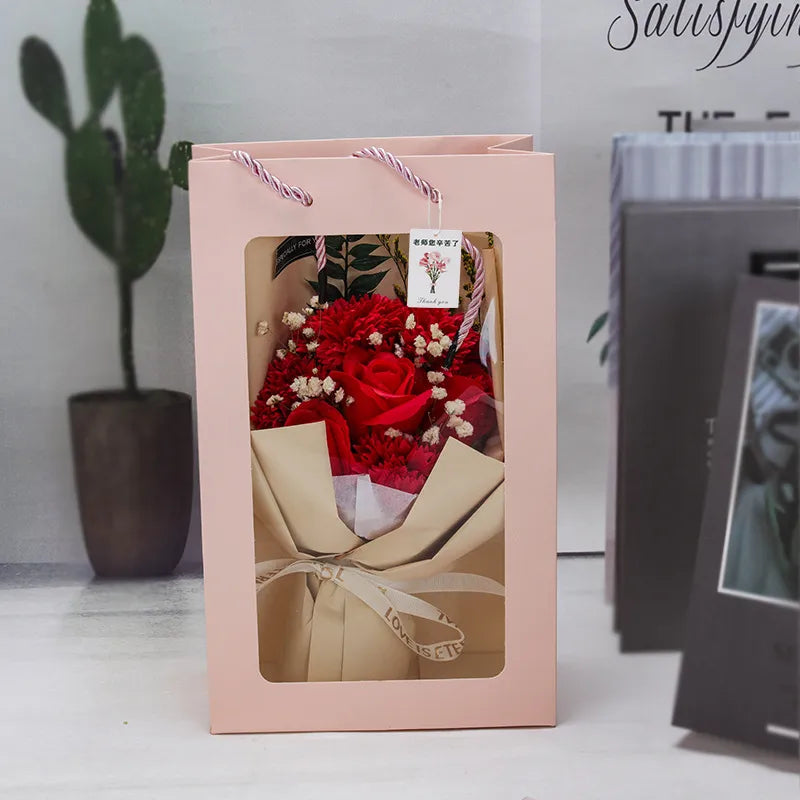 Cross-Border Valentine'S Day Gift Dried Flowers Bouquet Carnation Starry Sky Preserved Fresh Flower Rose Soap Bouquet Gift Box Seven Flowers