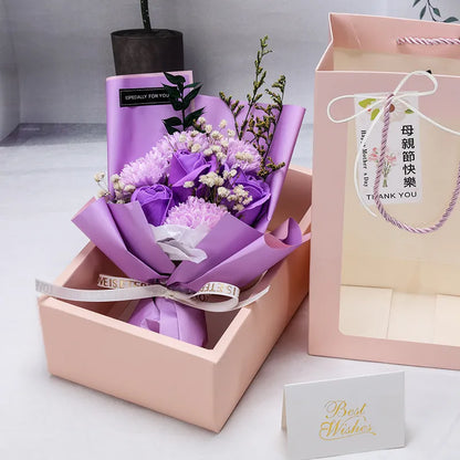 Cross-Border Valentine'S Day Gift Dried Flowers Bouquet Carnation Starry Sky Preserved Fresh Flower Rose Soap Bouquet Gift Box Seven Flowers