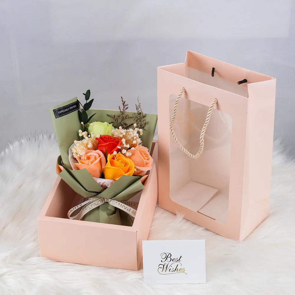 Cross-Border Valentine'S Day Gift Dried Flowers Bouquet Carnation Starry Sky Preserved Fresh Flower Rose Soap Bouquet Gift Box Seven Flowers