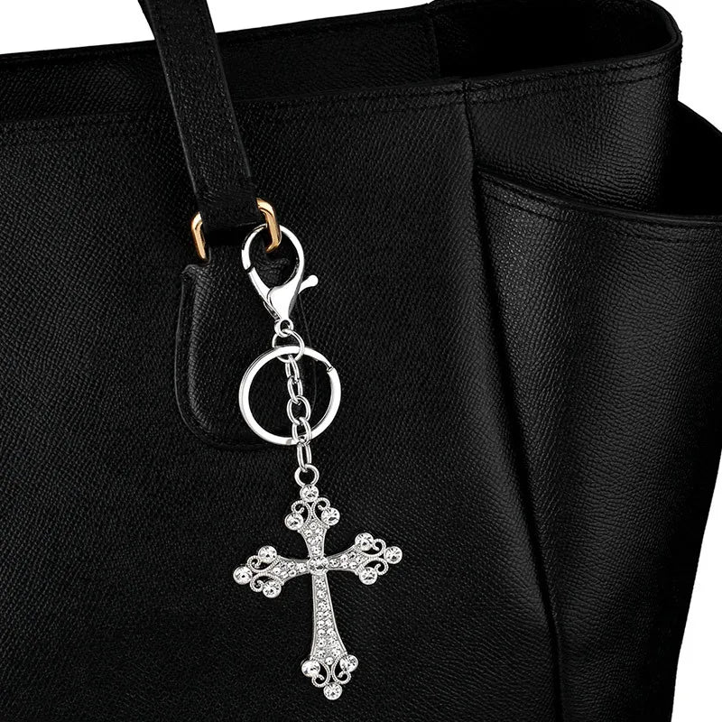 Cross Keychain Creative Metal Diamond Keychain Key Storage Key Car Keychain