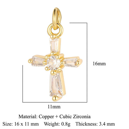 1 Piece Copper Zircon 18K Gold Plated Cross Star