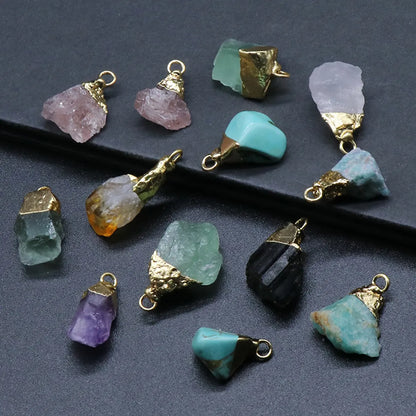 Crystal Agate Stone Rough Stone Gilding Electroplated Small Pendant Semi-Finished Diy Bracelet Necklace Earrings Jewelry Material