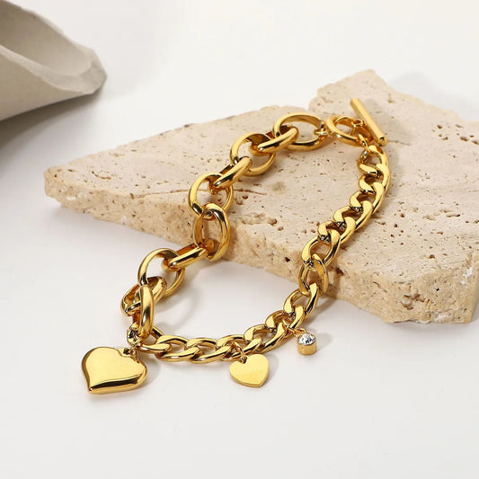 Cuban Chain Oval Chain Stitching Love Small Round Zirconium Pendant Ot Buckle Bracelet