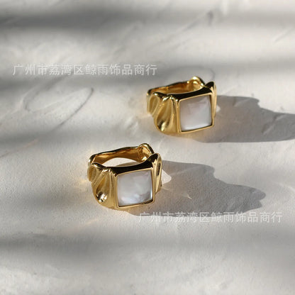 Cuban Square Shell Retro Casting Niche Wide Version New Style Titanium Steel 18k Gold Plated Ring