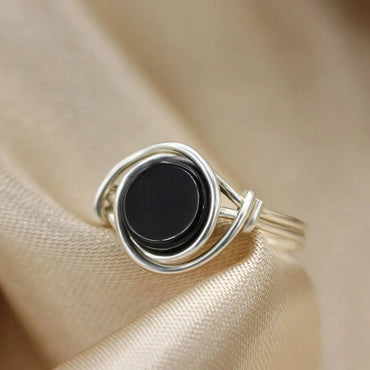 Cure Crystal Black Onyx Crystal Ring Handmade Winding Ring  Men And Women Multicolor Stone Color Retain Ring