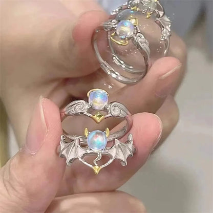 Cute Angel Wings Moonstone Alloy Wholesale Open Ring