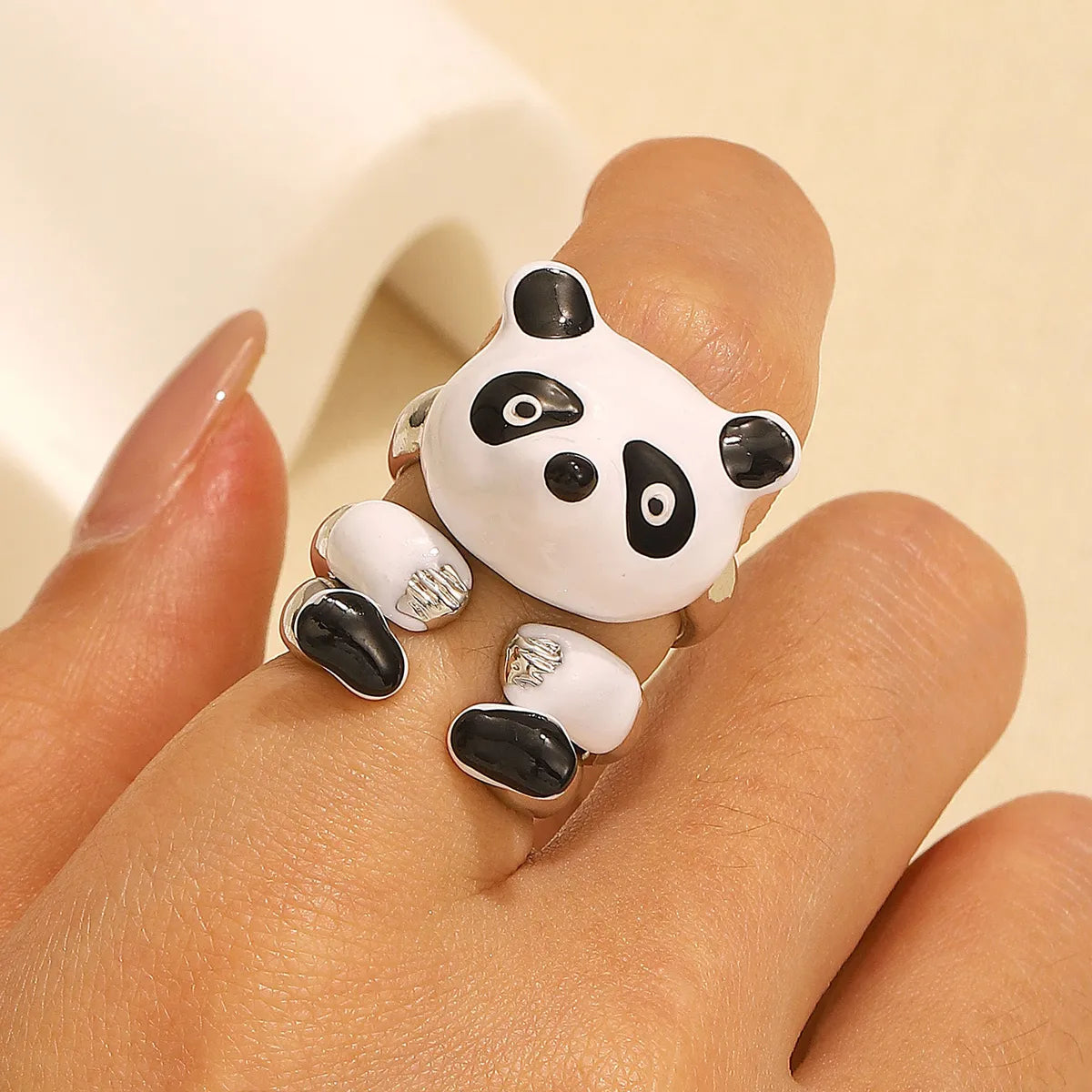 Cute Animal Bear Alloy Enamel Women's Open Rings