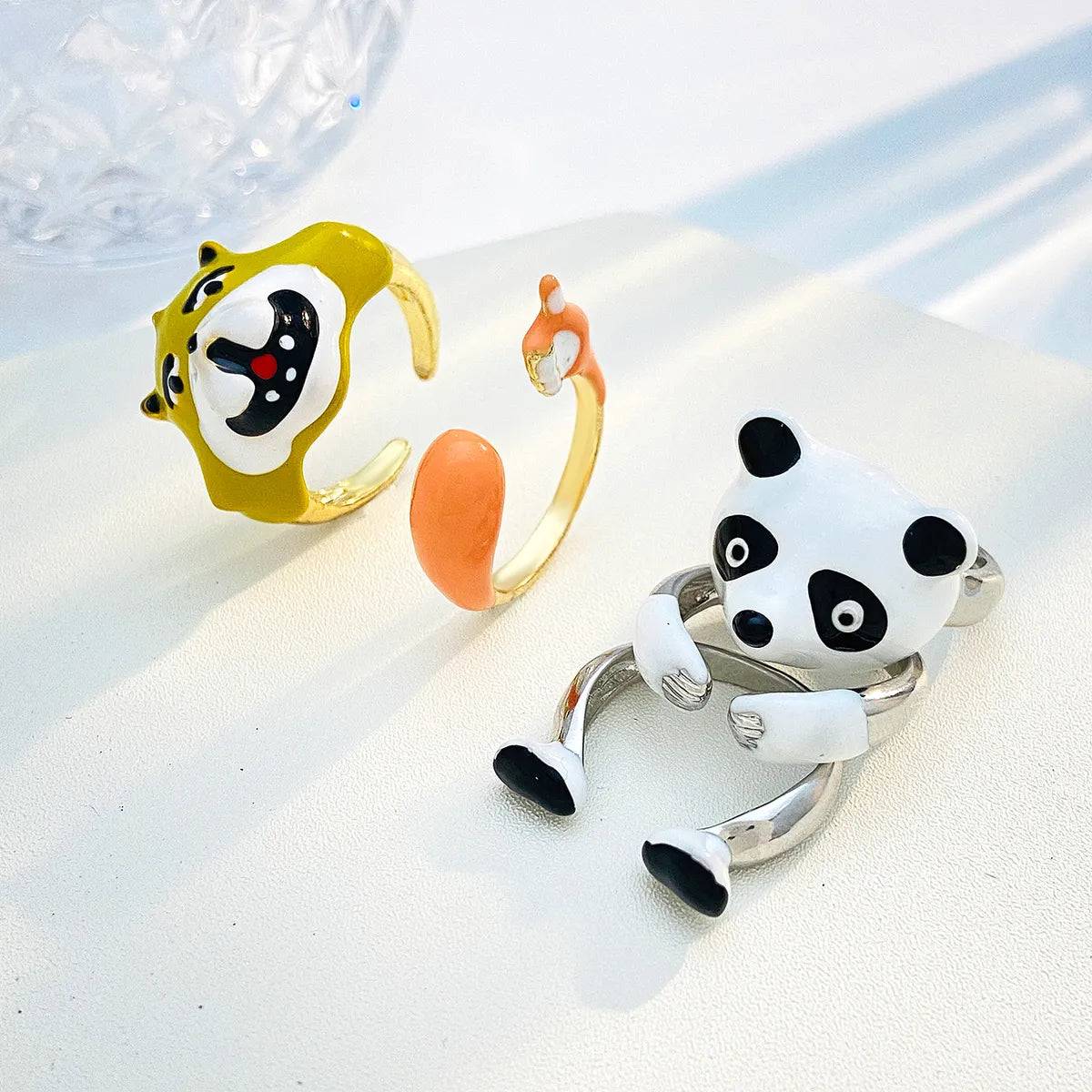 Cute Animal Bear Alloy Enamel Women's Open Rings