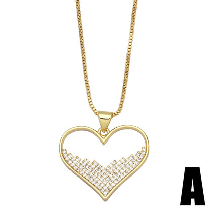 Cute Animal Bear Heart Shaped Inlaid Zircon Pendant Copper Necklace Wholesale